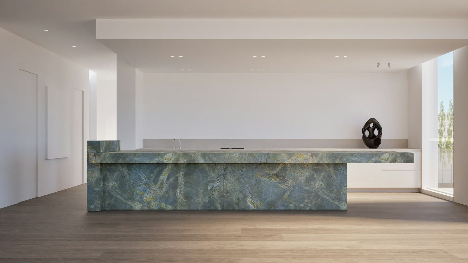 Statement green stone waterfall island